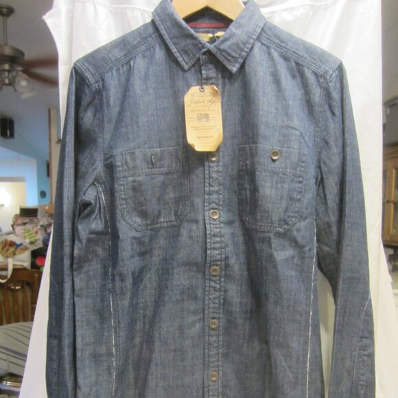 UNIQUE GILDED AGE NY HANDCRAFTED DENIM SHIRT, DK BLUE, MENS MEDIUM, W/TAGS  GILD - Picture 1 of 11